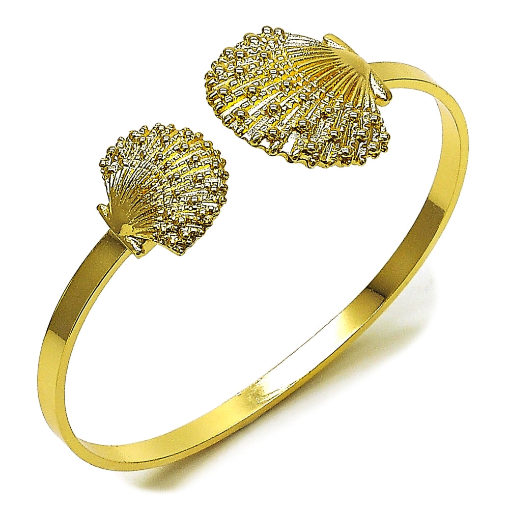 Oro Laminado Individual Bangle, Gold Filled Style Shell Design, Diamond Cutting Finish, Golden Finish