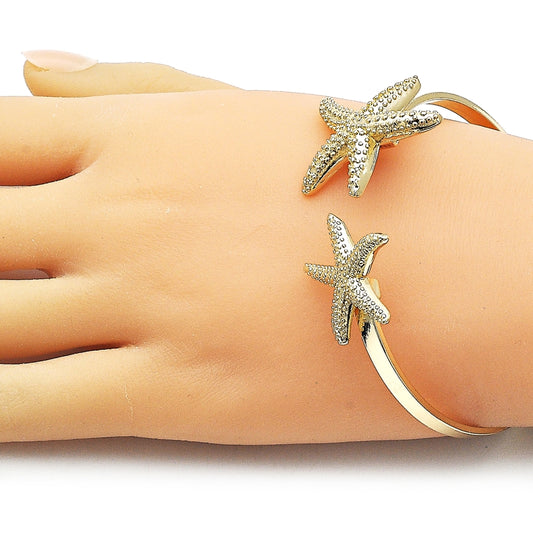 Oro Laminado Individual Bangle, Gold Filled Style Star Design, Diamond Cutting Finish, Golden Finish