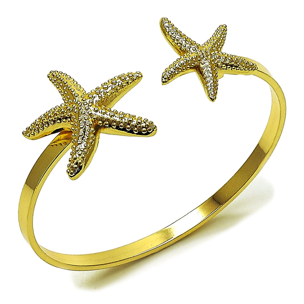 Oro Laminado Individual Bangle, Gold Filled Style Star Design, Diamond Cutting Finish, Golden Finish
