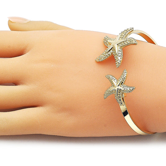 Oro Laminado Individual Bangle, Gold Filled Style Star Design, Polished, Golden Finish