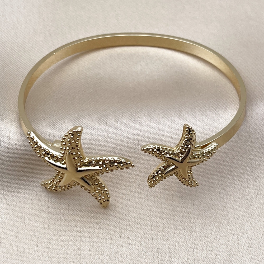 Oro Laminado Individual Bangle, Gold Filled Style Star Design, Polished, Golden Finish