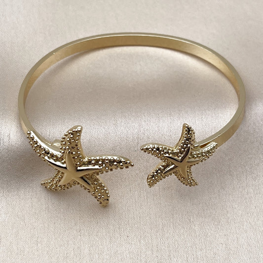 Oro Laminado Individual Bangle, Gold Filled Style Star Design, Polished, Golden Finish