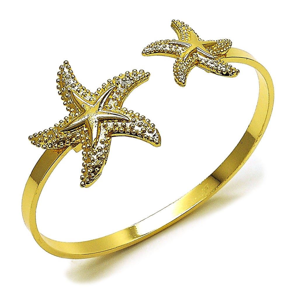 Oro Laminado Individual Bangle, Gold Filled Style Star Design, Polished, Golden Finish