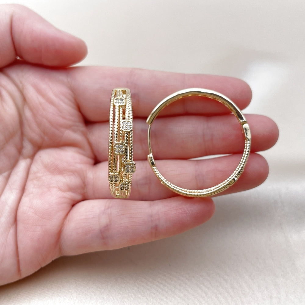 Oro Laminado Huggie Hoop, Gold Filled Style with White Micro Pave, Polished, Golden Finish