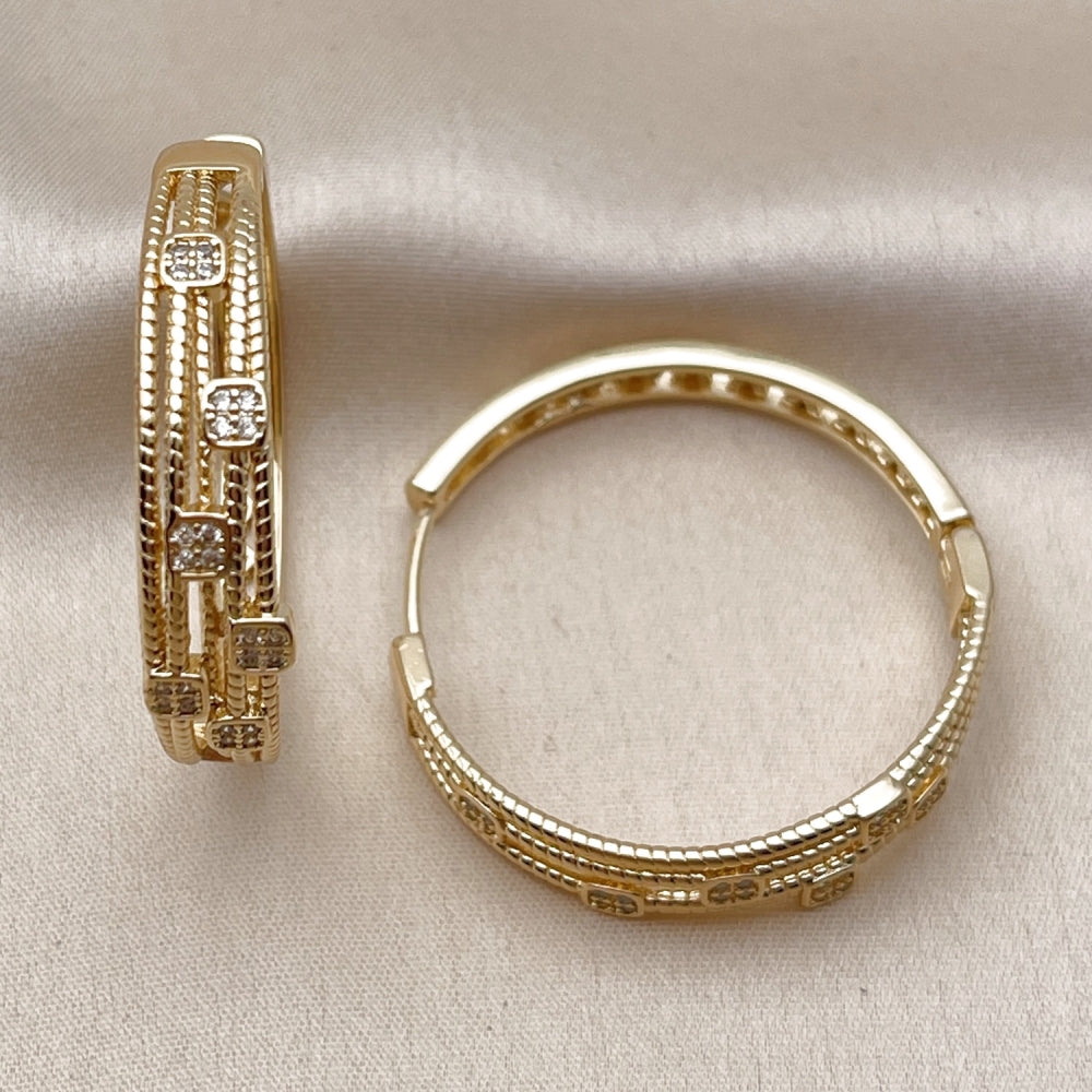 Oro Laminado Huggie Hoop, Gold Filled Style with White Micro Pave, Polished, Golden Finish