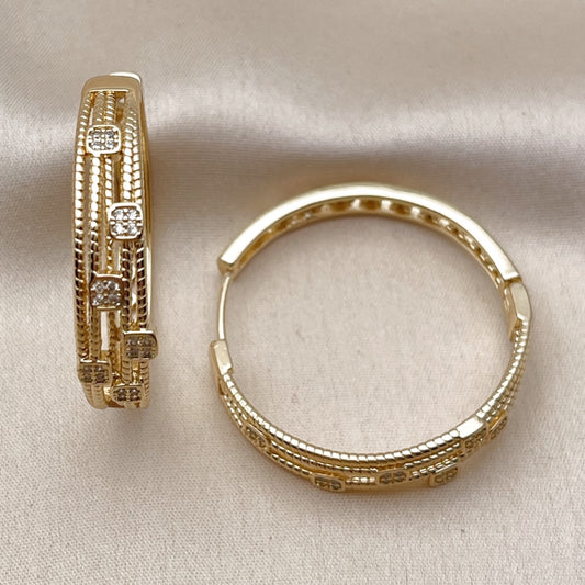 Oro Laminado Huggie Hoop, Gold Filled Style with White Micro Pave, Polished, Golden Finish
