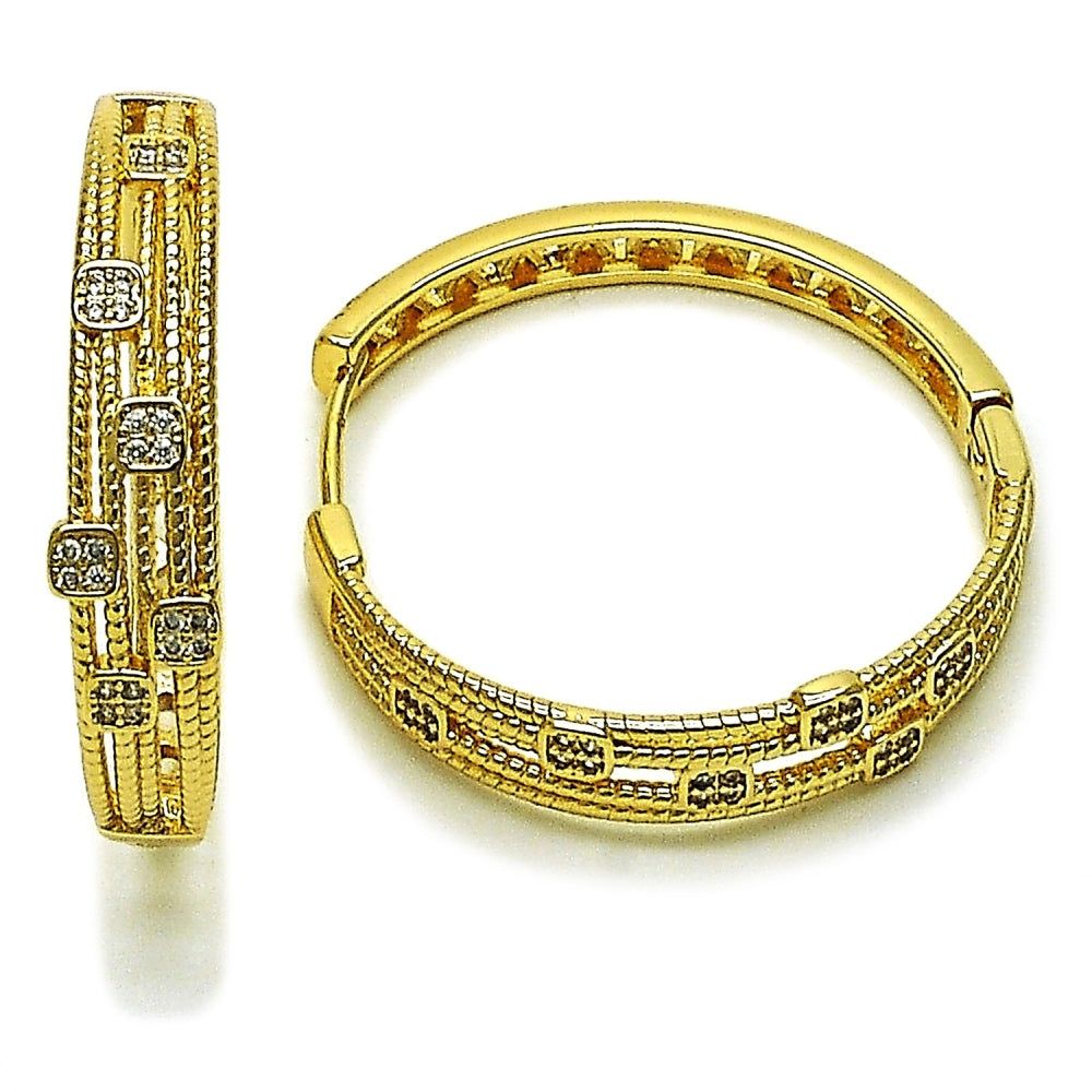 Oro Laminado Huggie Hoop, Gold Filled Style with White Micro Pave, Polished, Golden Finish