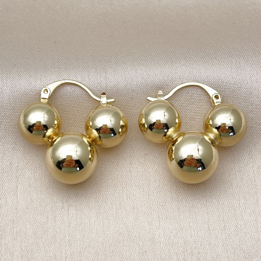 Oro Laminado Small Hoop, Gold Filled Style Ball and Hollow Design, Polished, Golden Finish