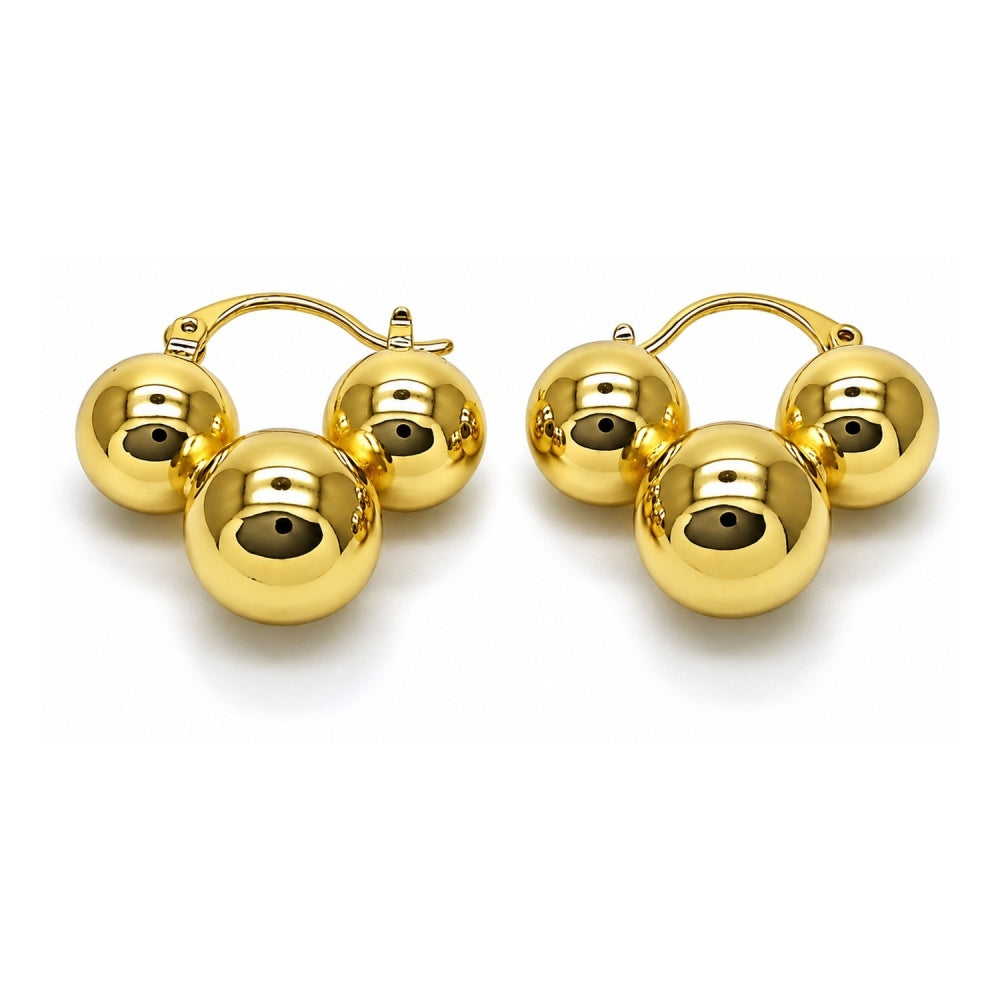 Oro Laminado Small Hoop, Gold Filled Style Ball and Hollow Design, Polished, Golden Finish