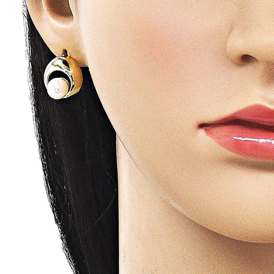 Oro Laminado Stud Earring, Gold Filled Style Ball Design, with Ivory Pearl, Polished, Golden Finish