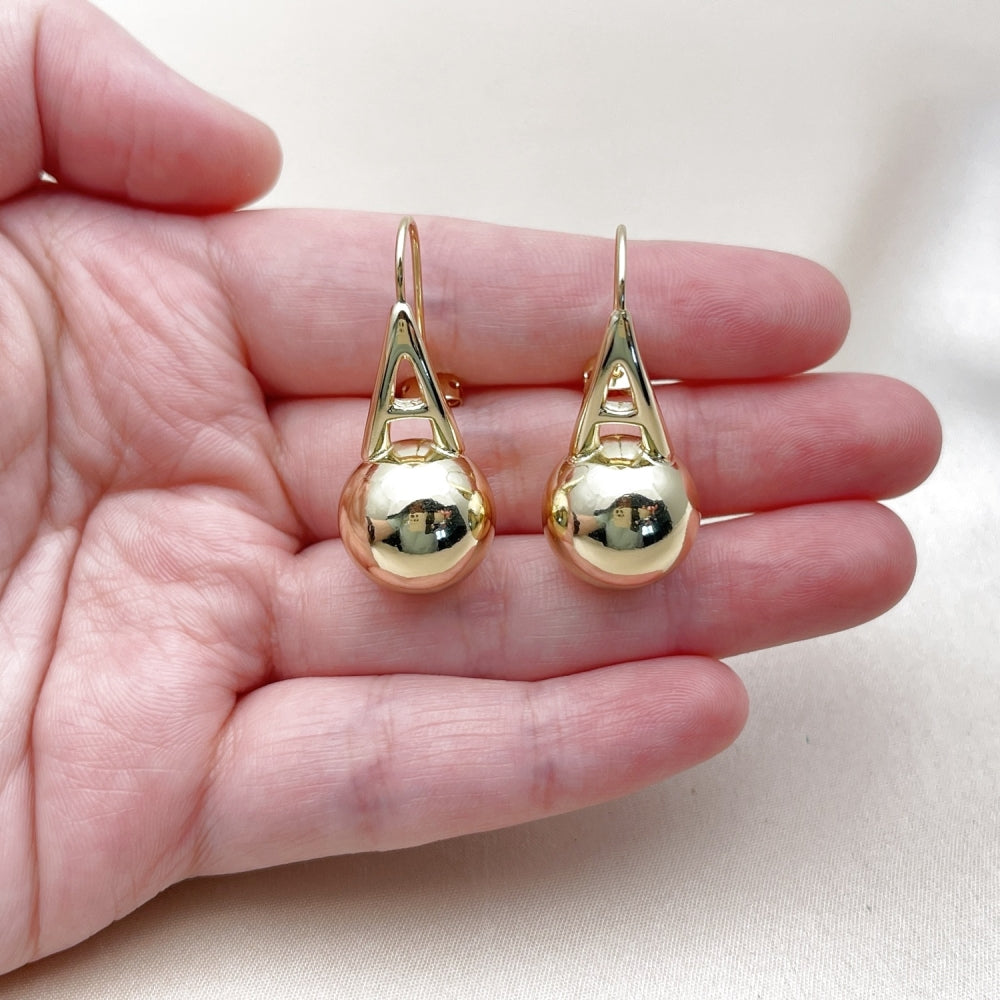 Oro Laminado Stud Earring, Gold Filled Style Ball and Hollow Design, Polished, Golden Finish