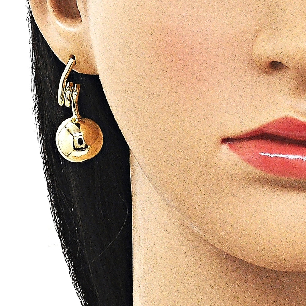 Oro Laminado Stud Earring, Gold Filled Style Ball and Hollow Design, Polished, Golden Finish