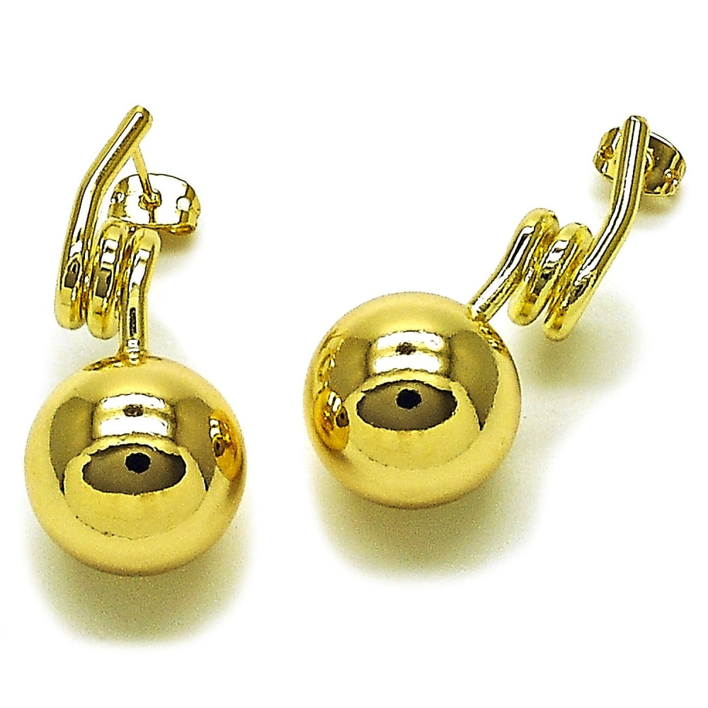 Oro Laminado Stud Earring, Gold Filled Style Ball and Hollow Design, Polished, Golden Finish