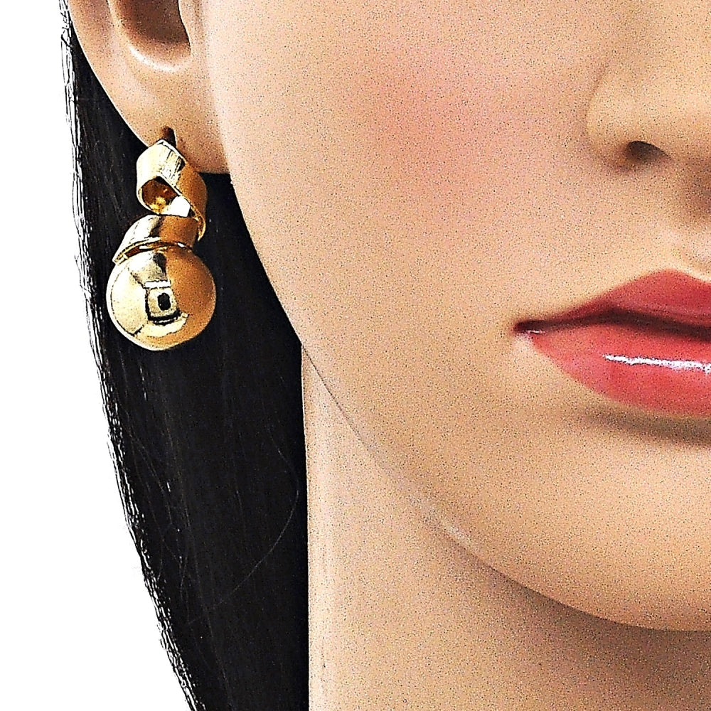 Oro Laminado Stud Earring, Gold Filled Style Ball and Hollow Design, Polished, Golden Finish