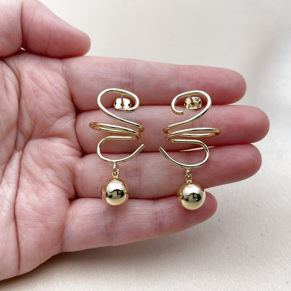 Oro Laminado Dangle Earring, Gold Filled Style Ball Design, Polished, Golden Finish