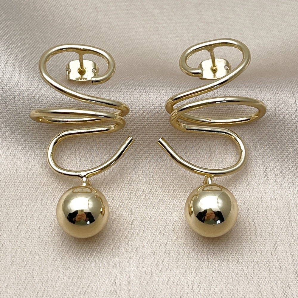 Oro Laminado Dangle Earring, Gold Filled Style Ball Design, Polished, Golden Finish