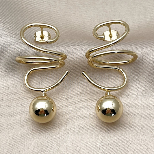 Oro Laminado Dangle Earring, Gold Filled Style Ball Design, Polished, Golden Finish