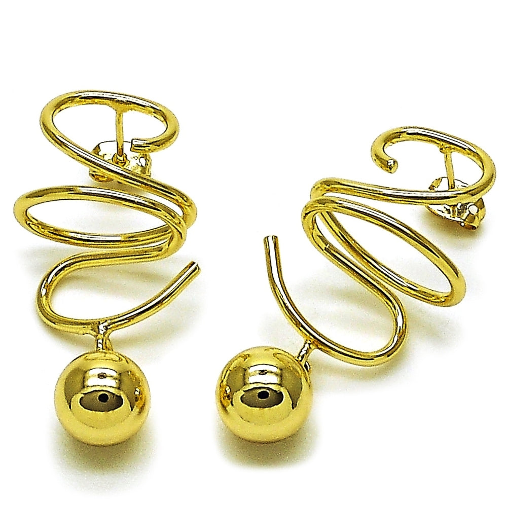 Oro Laminado Dangle Earring, Gold Filled Style Ball Design, Polished, Golden Finish