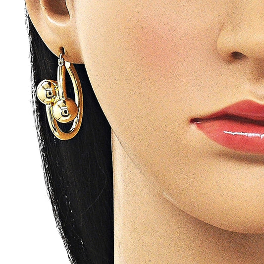 Oro Laminado Small Hoop, Gold Filled Style Ball Design, Polished, Golden Finish
