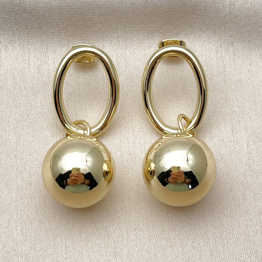 Oro Laminado Dangle Earring, Gold Filled Style Ball Design, Polished, Golden Finish