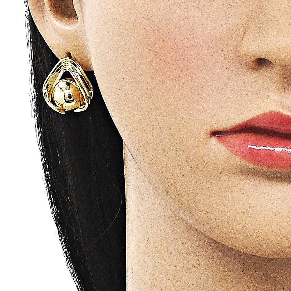 Oro Laminado Stud Earring, Gold Filled Style Ball Design, Polished, Golden Finish