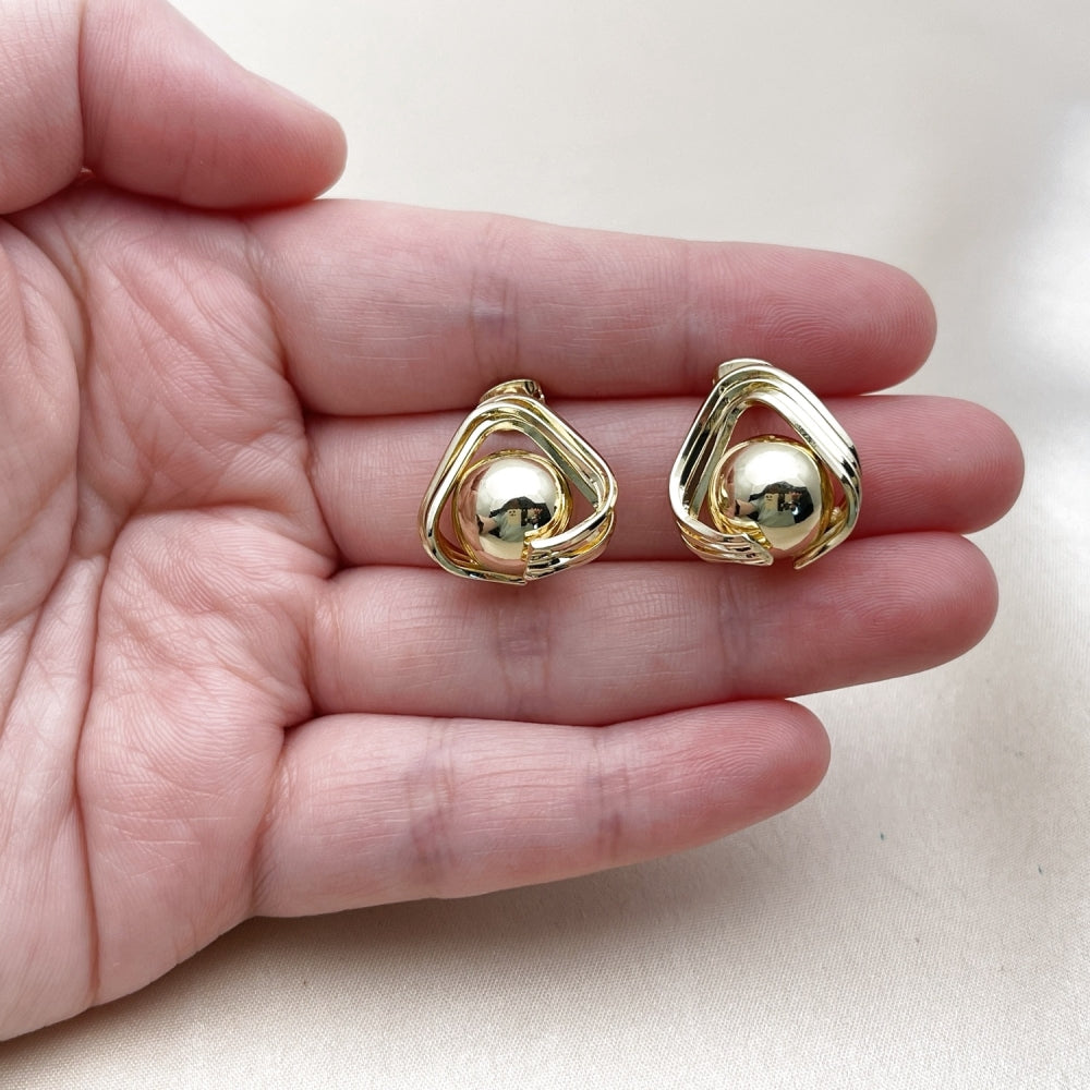 Oro Laminado Stud Earring, Gold Filled Style Ball Design, Polished, Golden Finish