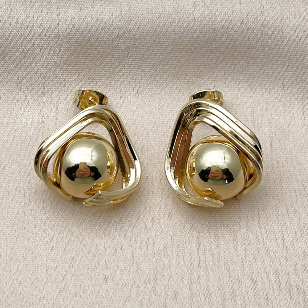 Oro Laminado Stud Earring, Gold Filled Style Ball Design, Polished, Golden Finish