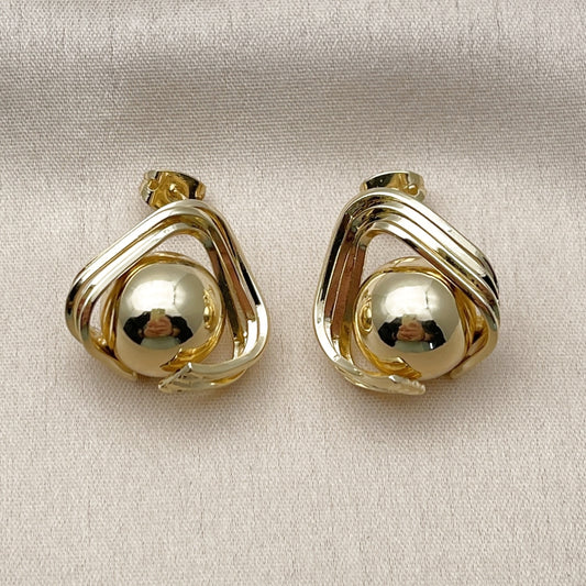 Oro Laminado Stud Earring, Gold Filled Style Ball Design, Polished, Golden Finish