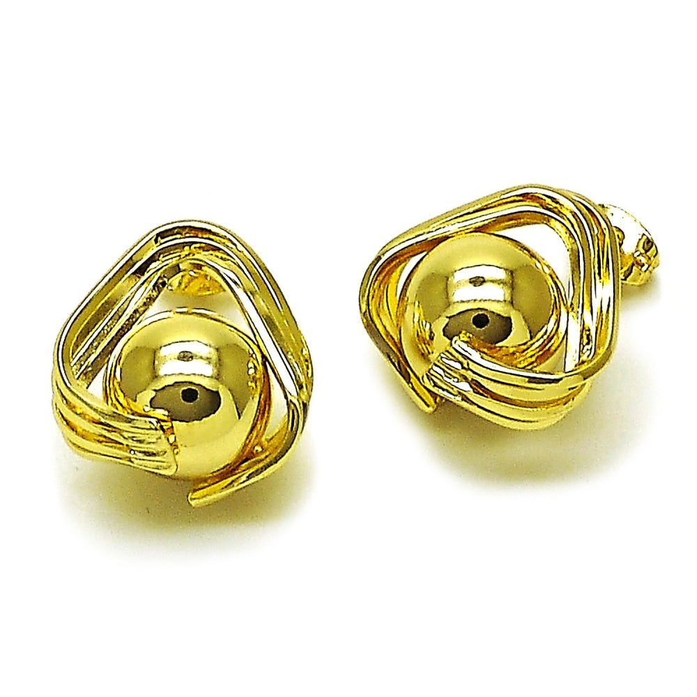 Oro Laminado Stud Earring, Gold Filled Style Ball Design, Polished, Golden Finish