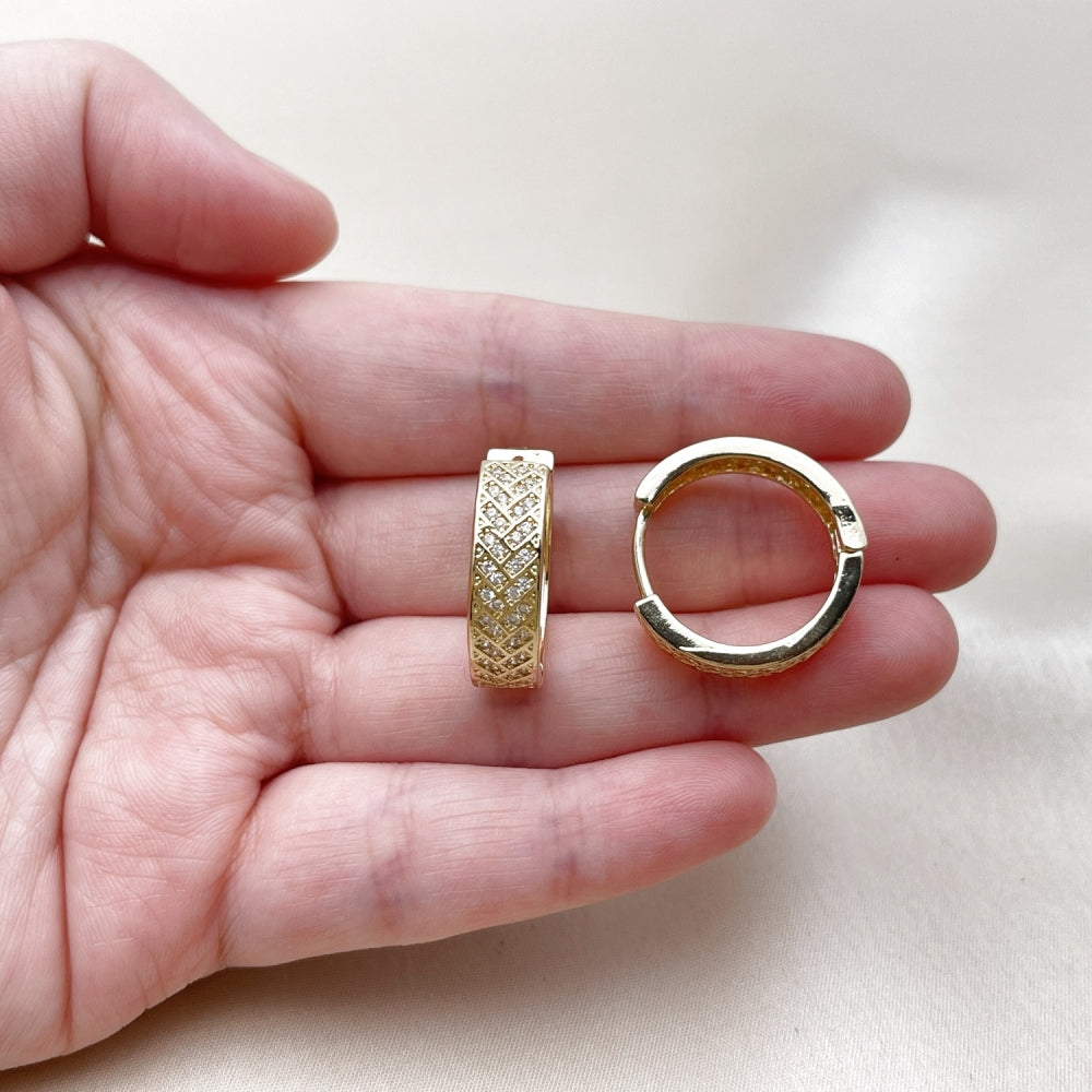 Oro Laminado Huggie Hoop, Gold Filled Style with White Cubic Zirconia, Polished, Golden Finish
