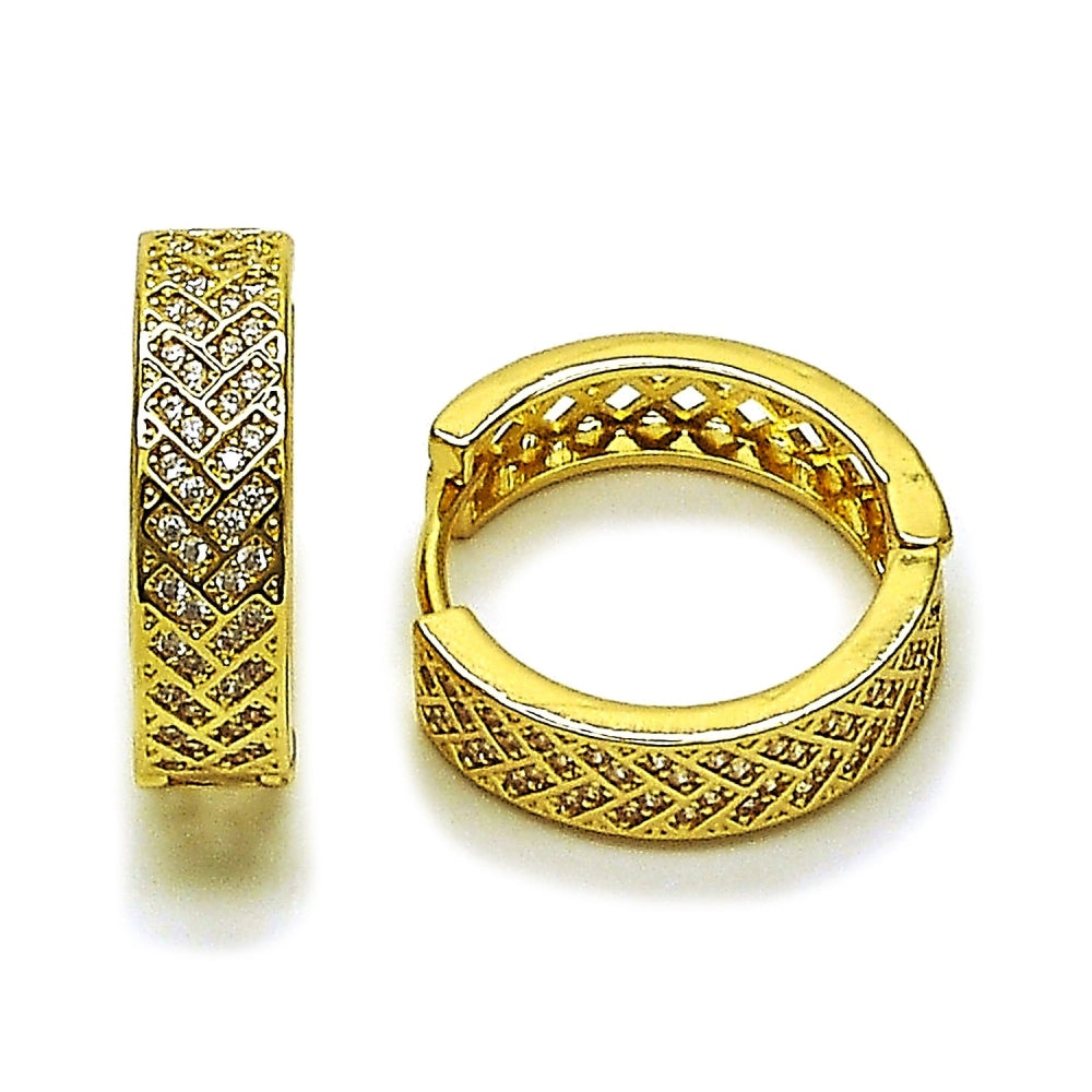 Oro Laminado Huggie Hoop, Gold Filled Style with White Cubic Zirconia, Polished, Golden Finish