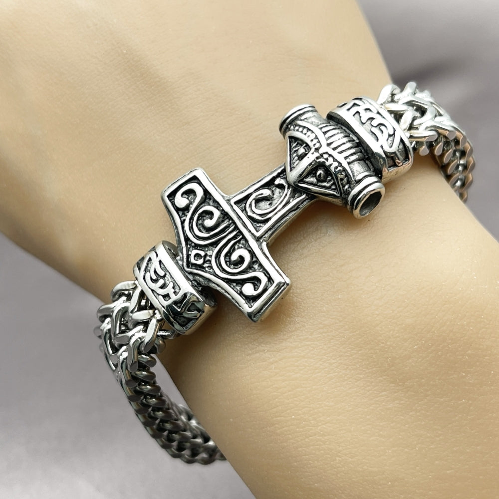 Stainless Steel Fancy Bracelet, Anchor and Square Franco Design, Polished, Steel Finish