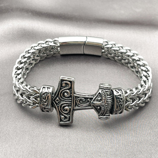 Stainless Steel Fancy Bracelet, Anchor and Square Franco Design, Polished, Steel Finish