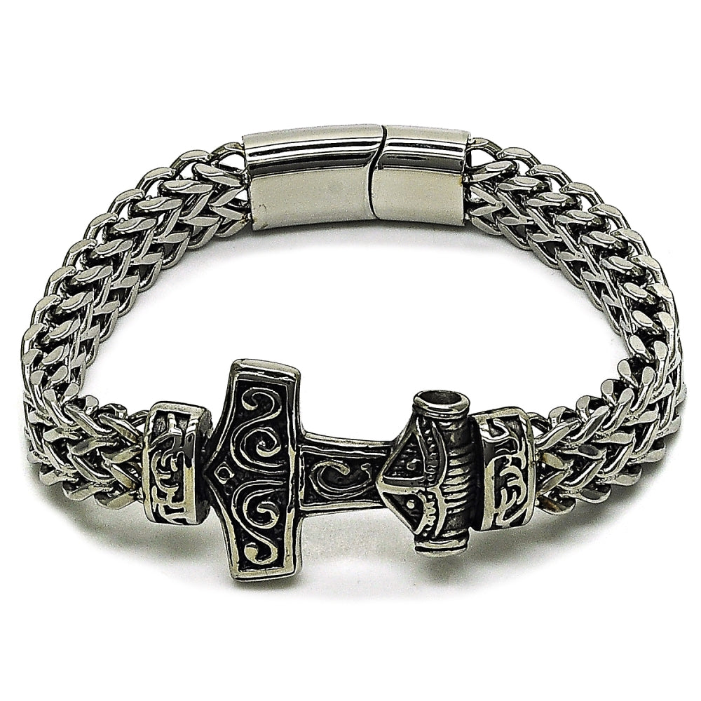 Stainless Steel Fancy Bracelet, Anchor and Square Franco Design, Polished, Steel Finish