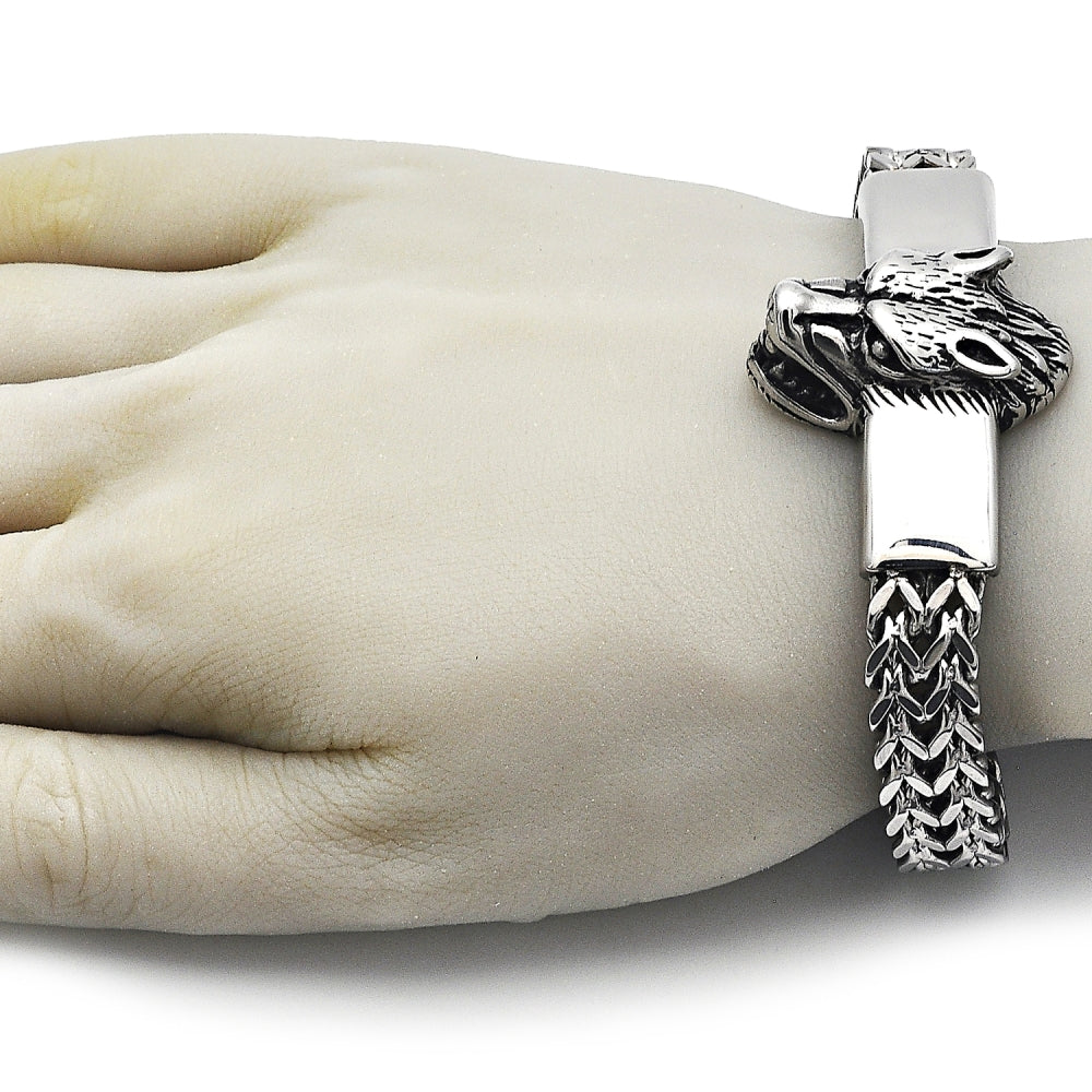 Stainless Steel Fancy Bracelet, Lion Design, Polished, Steel Finish