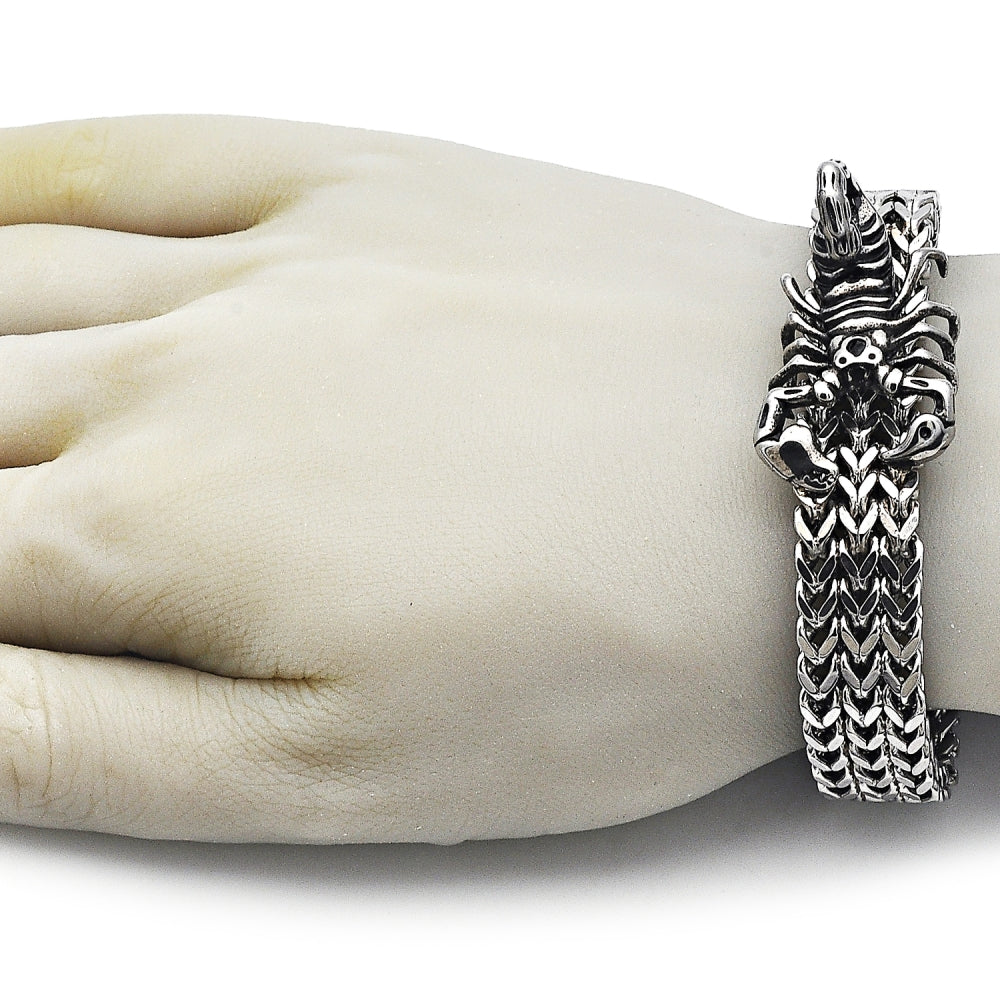 Stainless Steel Fancy Bracelet, Scorpion and Square Franco Design, Polished, Steel Finish