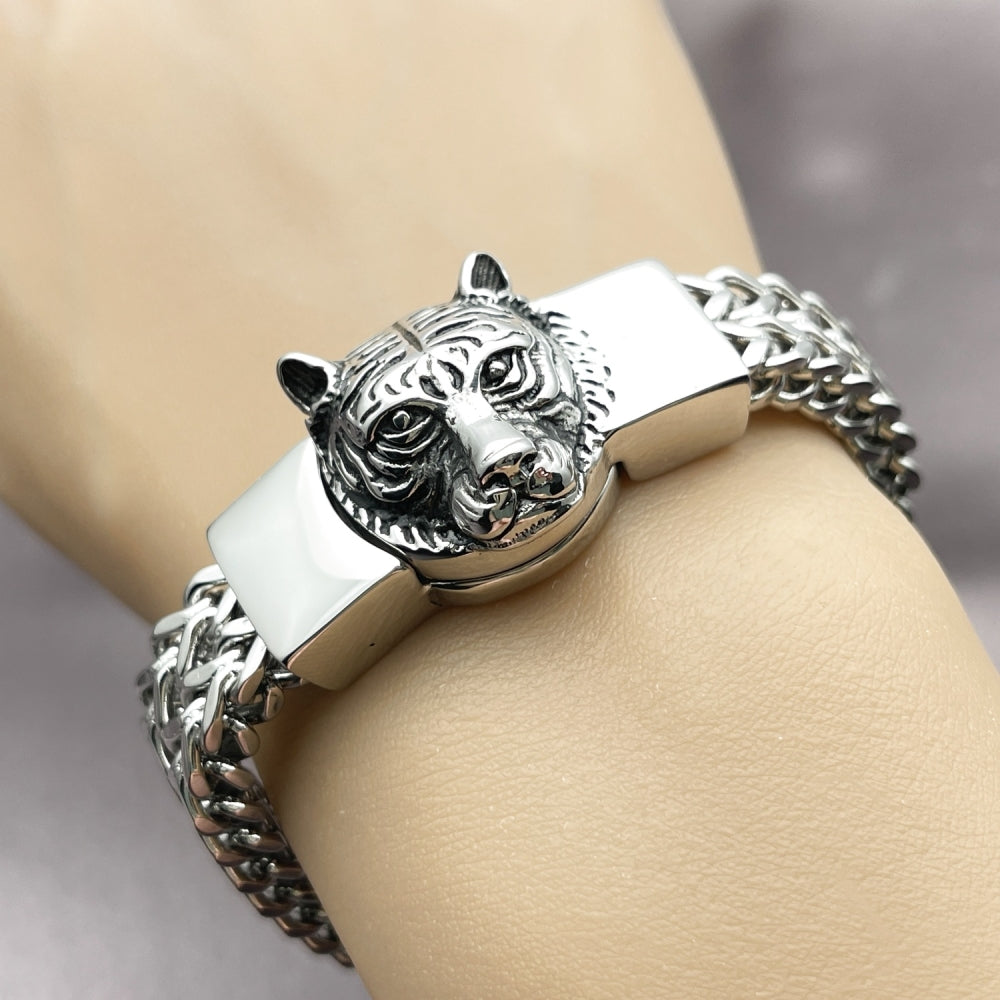 Stainless Steel Fancy Bracelet, Square Franco Design, Polished, Steel Finish