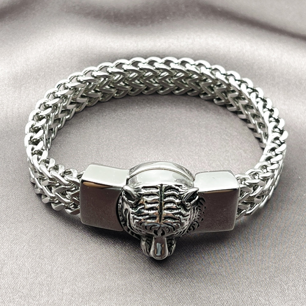 Stainless Steel Fancy Bracelet, Square Franco Design, Polished, Steel Finish