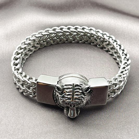 Stainless Steel Fancy Bracelet, Square Franco Design, Polished, Steel Finish