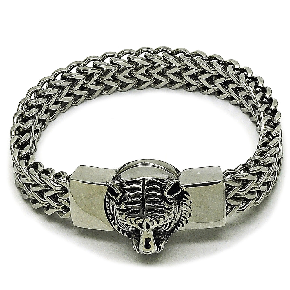 Stainless Steel Fancy Bracelet, Square Franco Design, Polished, Steel Finish