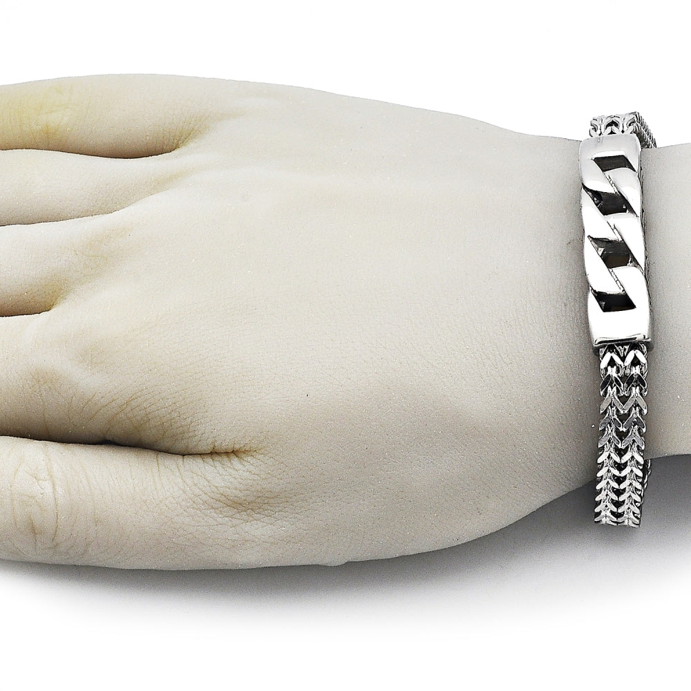 Stainless Steel Fancy Bracelet, Miami Cuban and Square Franco Design, Polished, Steel Finish