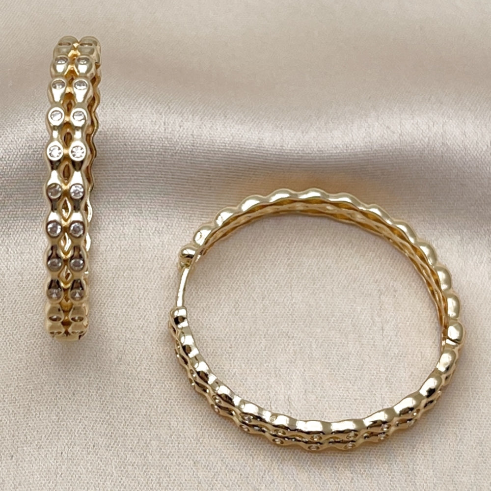 Oro Laminado Huggie Hoop, Gold Filled Style Ball Design, with White Cubic Zirconia, Polished, Golden Finish