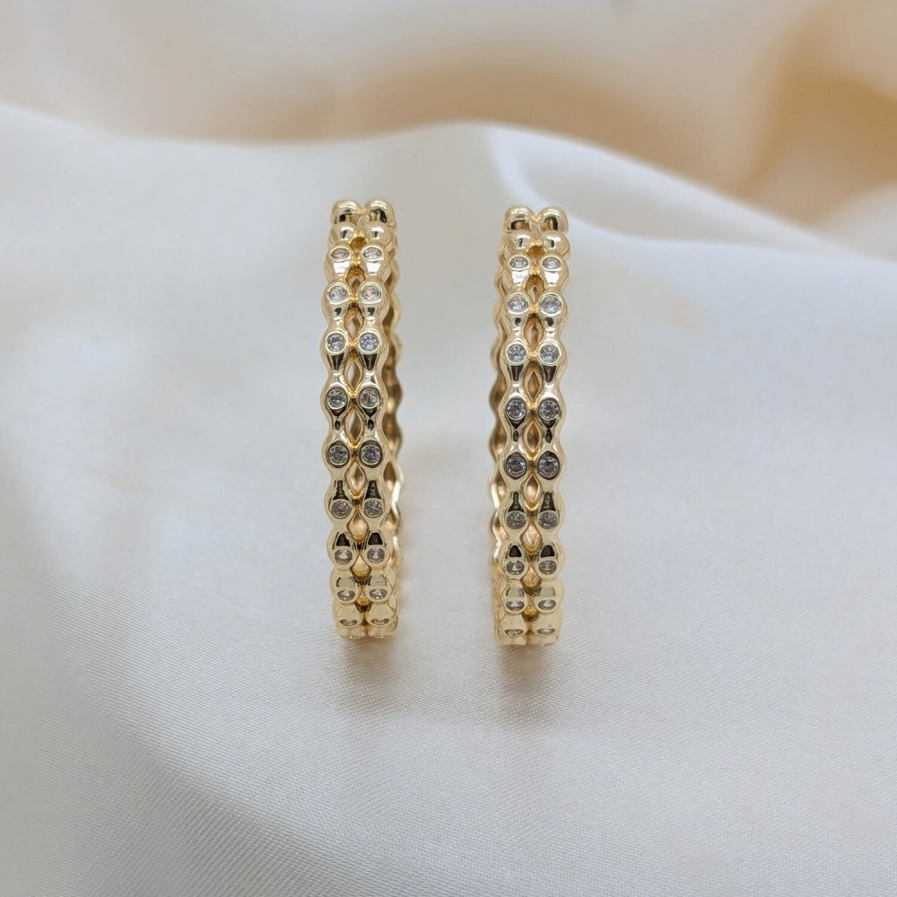 Oro Laminado Huggie Hoop, Gold Filled Style Ball Design, with White Cubic Zirconia, Polished, Golden Finish