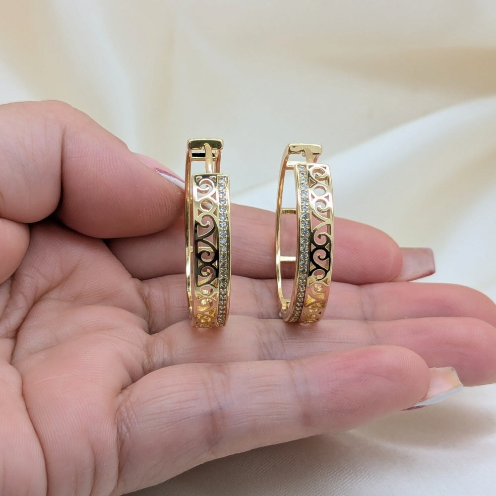 Oro Laminado Huggie Hoop, Gold Filled Style with White Micro Pave, Polished, Golden Finish
