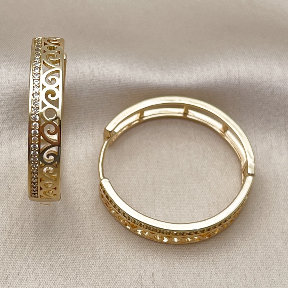 Oro Laminado Huggie Hoop, Gold Filled Style with White Micro Pave, Polished, Golden Finish