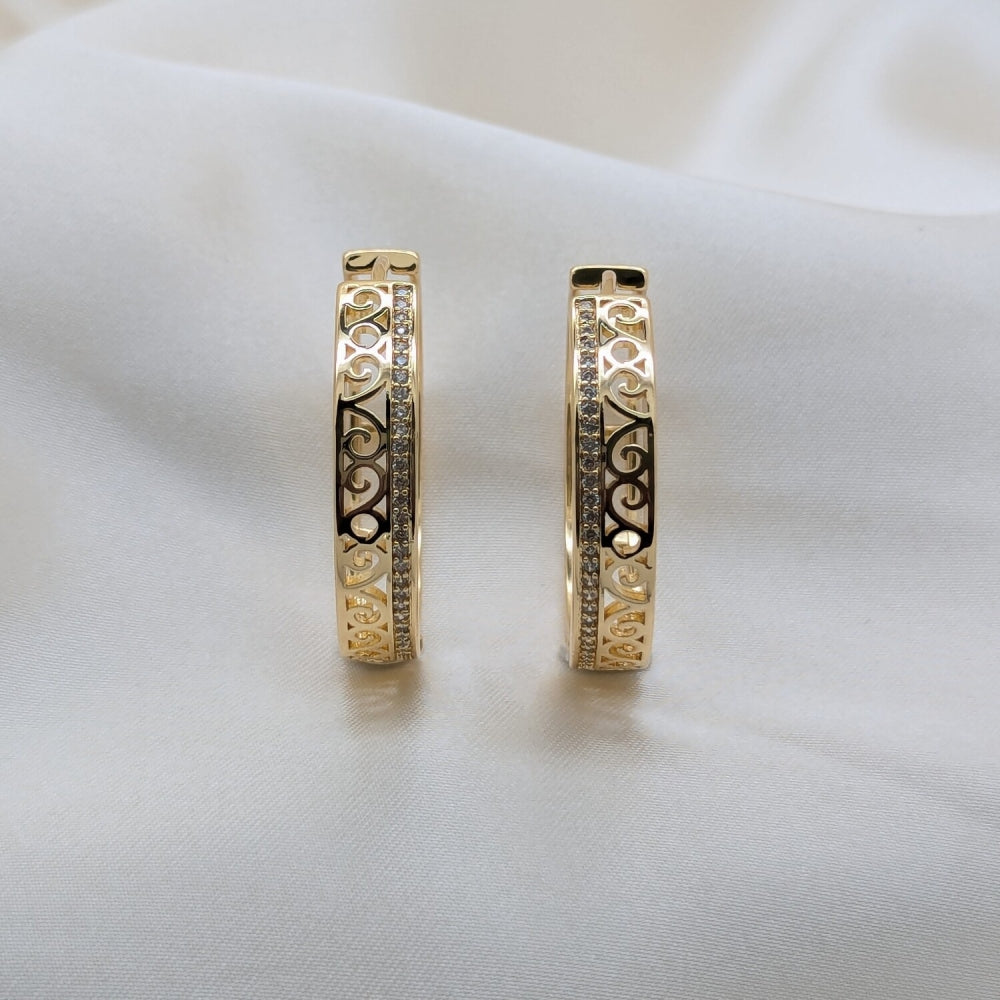 Oro Laminado Huggie Hoop, Gold Filled Style with White Micro Pave, Polished, Golden Finish