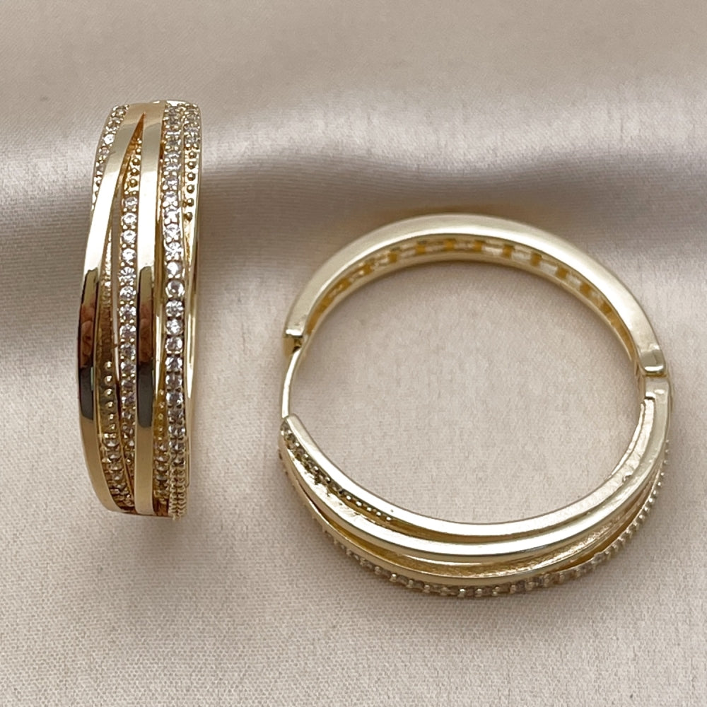 Oro Laminado Huggie Hoop, Gold Filled Style with White Cubic Zirconia, Polished, Golden Finish