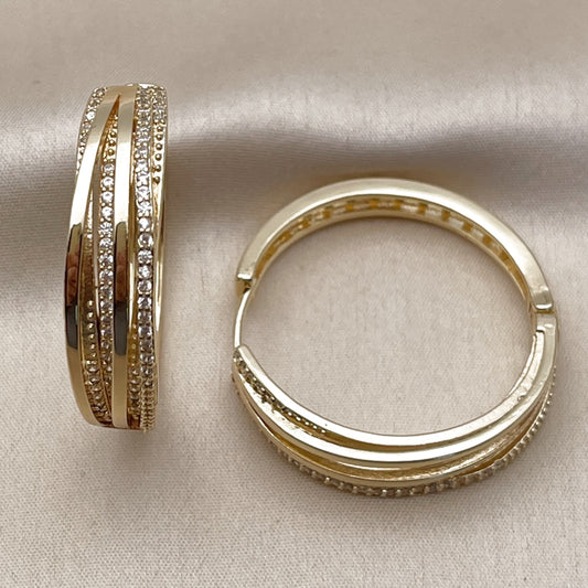 Oro Laminado Huggie Hoop, Gold Filled Style with White Cubic Zirconia, Polished, Golden Finish