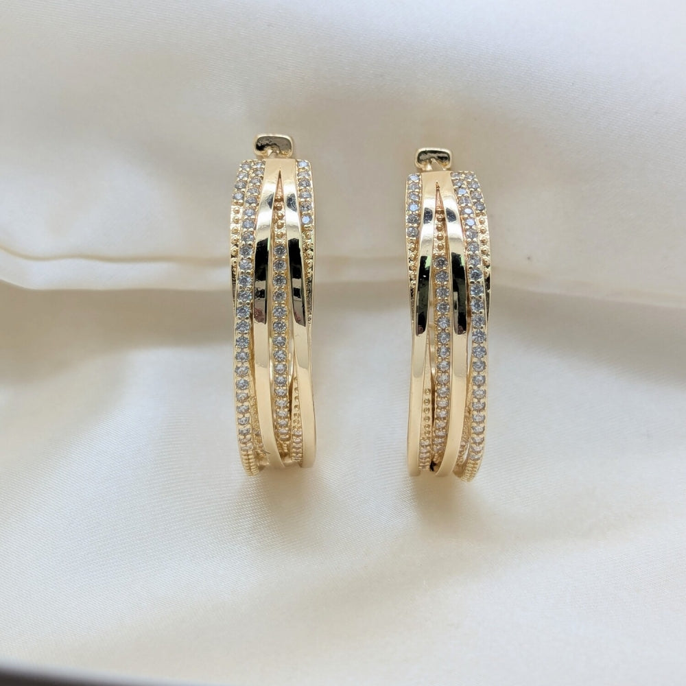 Oro Laminado Huggie Hoop, Gold Filled Style with White Cubic Zirconia, Polished, Golden Finish