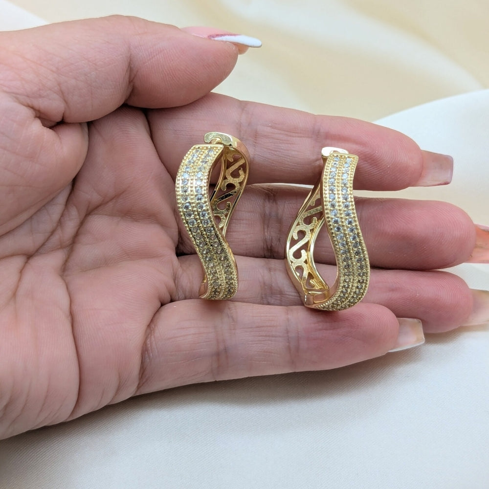 Oro Laminado Huggie Hoop, Gold Filled Style with White Cubic Zirconia, Polished, Golden Finish